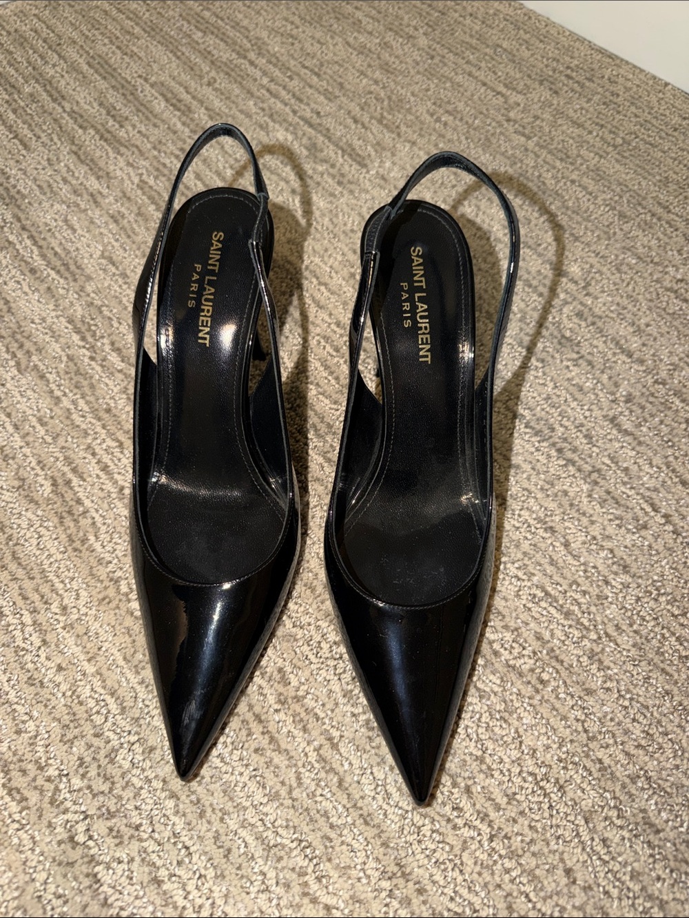 Authentic Saint Laurent Black Patent Pointed Slingback Pumps